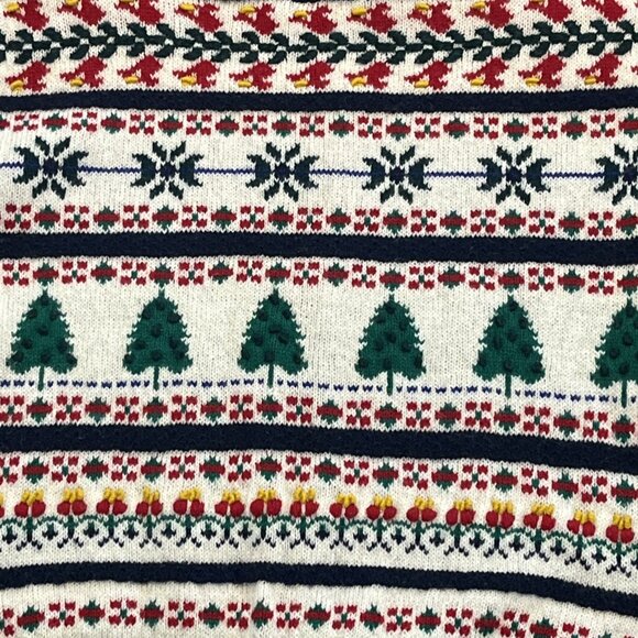 Christmas Cardigan Sweater SZ Large Fair Isle Holiday Trees 100% Wool Collared - Picture 13 of 13